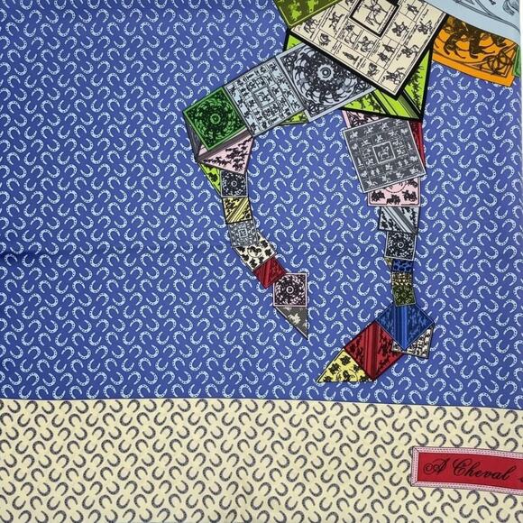 Hermès "A Cheval Sur Mon Carré" silk scarf designed Blue by Bali Barret W/Box - Picture 9 of 16